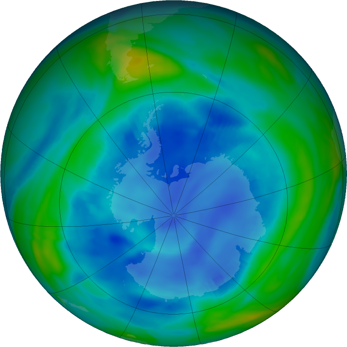 Antarctic ozone map for 14 August 2022